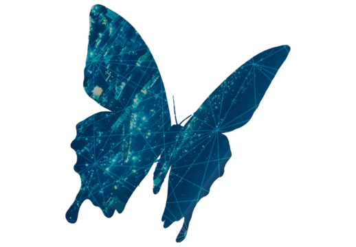 Futuristic Digital Butterfly Silhouette with Network Pattern