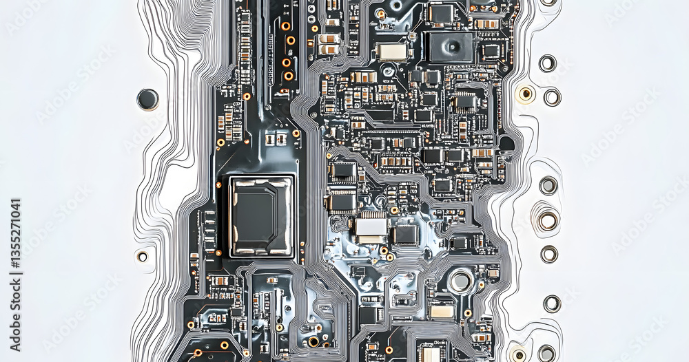 Poster the idea of a black technology circuit diagram. advanced circuit board connection system. contempora