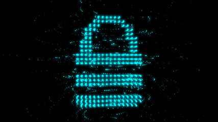 illustration of holographic lock symbol icon. Blue shiny color on black background for cyber security