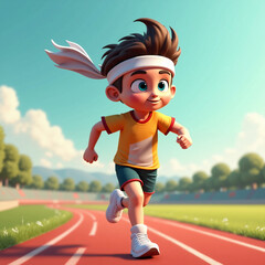An athlete running vigorously on an outdoor running track