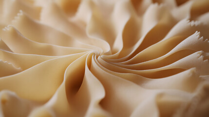 An artistic shot of farfalle pasta arranged in a circular pattern, with sharp focus on the fine texture and smooth surface of each piece.