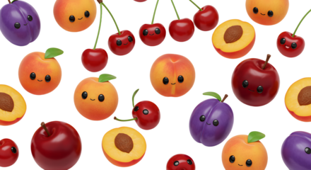 Smiling Cherry and Peach Pattern Grid