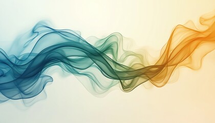 Abstract wave blue green yellow smoke on white background. Design graphic art digital modern contemporary minimalist simple elegant smooth flowing dynamic vibrant colourful.