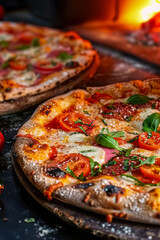 Photo of pizza cooked in a wood-fired oven