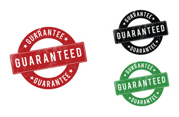 Guaranteed grunge isolated ribbon stamps. Best quality guaranteed label seal stamps on transparent background.