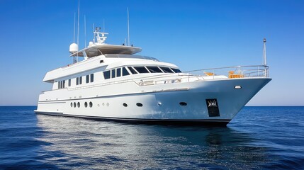 Luxury Yacht on Calm Ocean Waters Under a Bright Blue Sky