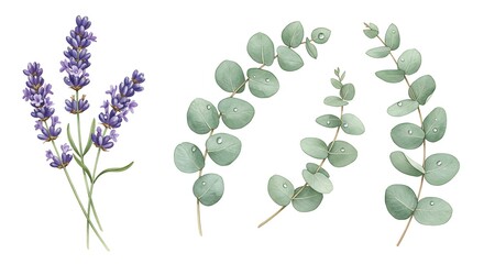 Watercolor Lavender and Eucalyptus Illustration, Botanical Art
