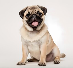 Obraz premium Adorable Happy Pug Puppy Sitting and Smiling Isolated on White Transparent Background