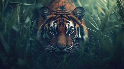 Majestic Tiger in Lush Foliage: A Captivating Wildlife Encounter