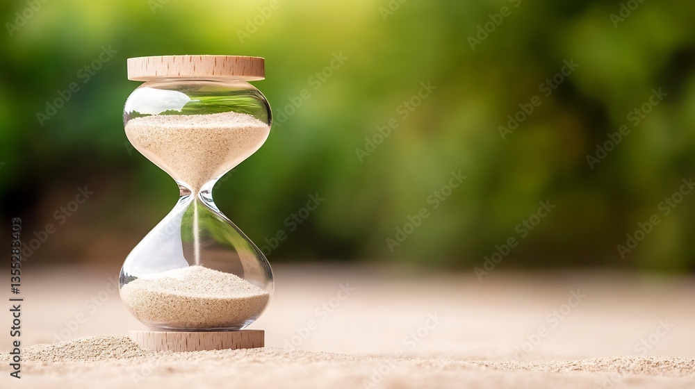 Poster elegant hourglass capturing the essence of time with flowing sand against a soft backdrop : generati