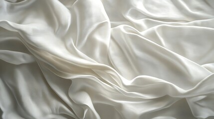 Obraz premium Close-Up View of Luxurious White Silk Fabric with Smooth Glossy Texture and Flowing Draped Folds Highlighting Elegance
