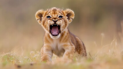 Obraz premium Lion Cub Roar Wildlife Photography