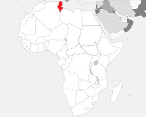 Detailed national location map of TUNISIA within the great continent of Africa
