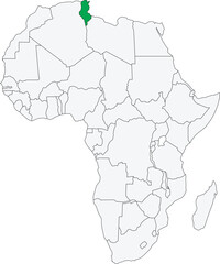 Detailed national location map of TUNISIA within the great continent of Africa