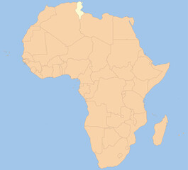 Detailed national location map of TUNISIA within the great continent of Africa