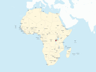 Detailed national location map of BURUNDI within the great continent of Africa