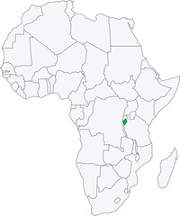 Detailed national location map of BURUNDI within the great continent of Africa