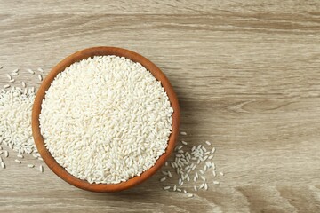 Composition with white rice on the table