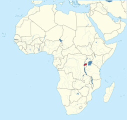 Detailed national location map of RWANDA within the great continent of Africa