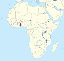 Fototapeta premium Detailed national location map of TOGO within the great continent of Africa
