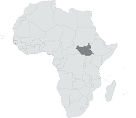Detailed national location map of SOUTH SUDAN within the great continent of Africa