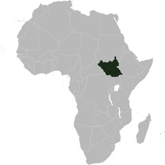 Detailed national location map of SOUTH SUDAN within the great continent of Africa