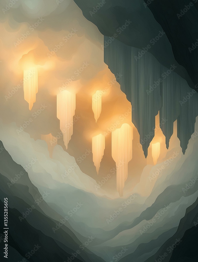Aufkleber illustration of a cave with a group of icicles hanging from the ceiling. the icicles are of differen