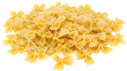 Obraz premium An overhead shot of farfalle pasta, meticulously arranged with perfect spacing and orientation, creating a clean, visually pleasing arrangement on a white backdrop.