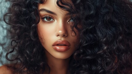 Fototapeta premium Curly Hair Beauty Stunning Portrait of a Young Woman.