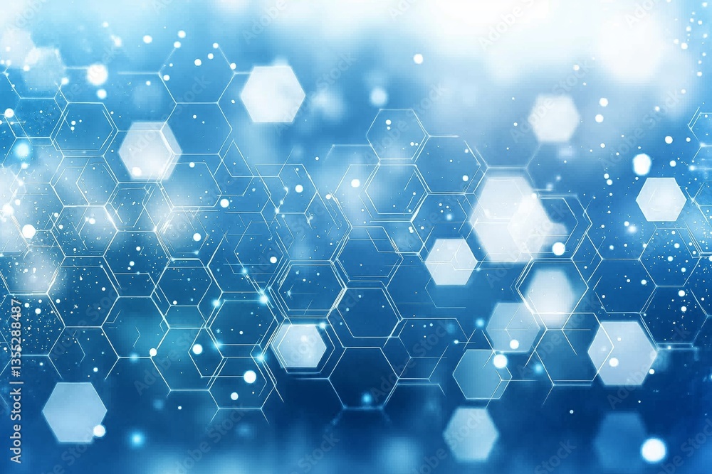 Poster Blue futuristic hexagonal technology background with digital glow effect and geometric patterns for modern innovation visuals, Generative AI