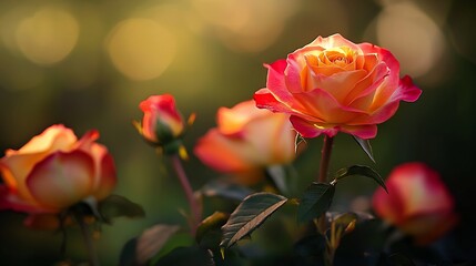 Rainbow rose gradient field hyper saturated chromatic aberration effect surreal gardening concept