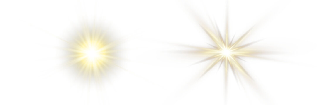 Vector transparent sunlight with sun glare. Overlay, Sun rays and glare, Sun, sunrays, light transitions, lens flare, light leaks and glare in PNG format. PNG sunlight flare. Golden flash and glare.