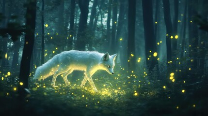 Luminous Wolf Forest Fantasy Image