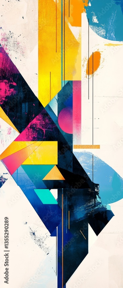 Poster vibrant abstract geometric shapes create dynamic artwork.