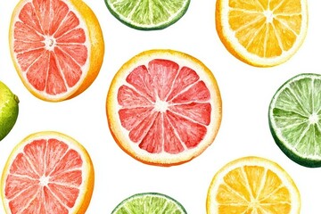 Obraz premium Colorful citrus fruit pattern watercolor illustration
