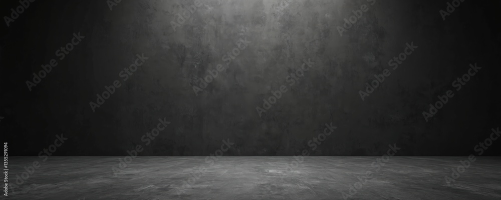 Aufkleber empty dark studio backdrop with concrete floor. black wall background for product display, modern sh