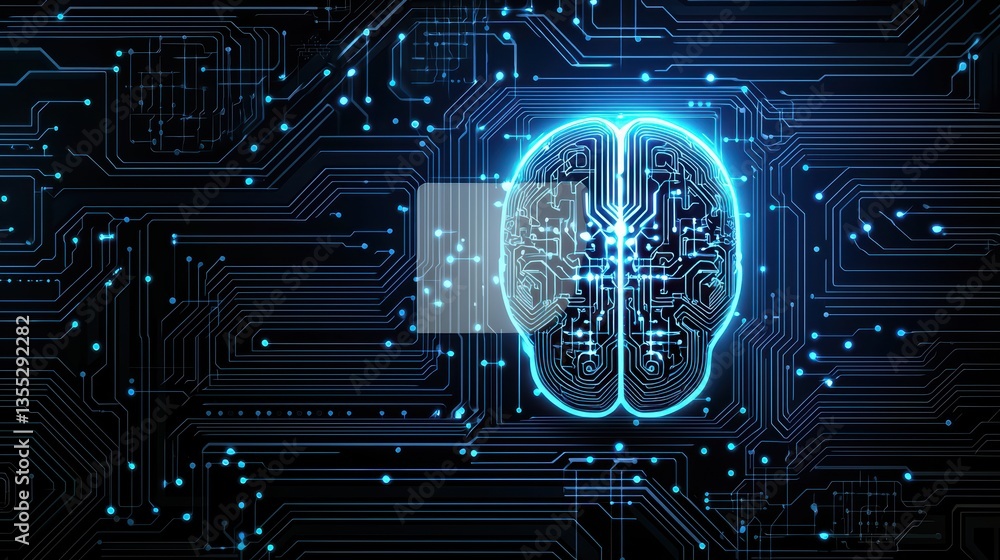 Poster futuristic brain design with circuit board elements