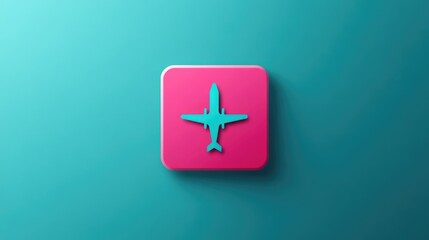 Obraz premium Pink Airplane Icon on Teal Background: Minimalist Travel Design
