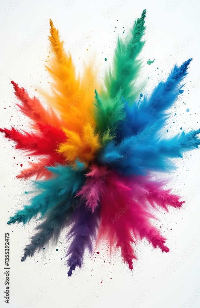Aufkleber abstract burst of colorful powder explosion on white background. vertical design with vibrant clouds