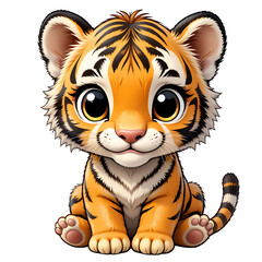 Adorable and detailed baby tiger cub illustration with big expressive eyes, perfect for animal lovers