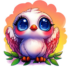 Cute cartoon dove with olive branch. Peaceful  bird PNG illustration 