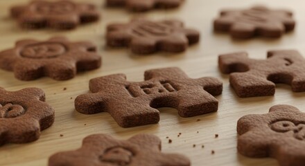 Arrangement of Brown Puzzle Shaped Cookies on Wooden Surface