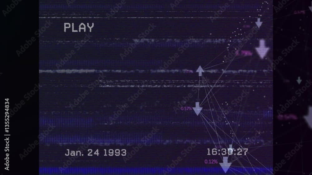 Poster animation of retro vhs-style screen with network connections and data points