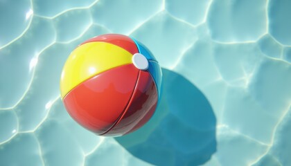 Colorful beach ball floating in clear blue water  