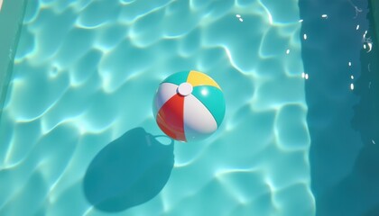 Colorful beach ball floating in a swimming pool  