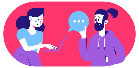 Online Communication Illustrations - Cartoon People Chatting in Different Poses and Colors