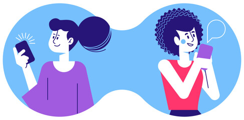 Cartoon People - Engaging in Online Communication and Chatting, in Different Poses and Colors
