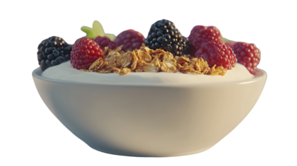 A bowl of fresh berries and granola on yogurt perfect for healthy breakfast or snack options