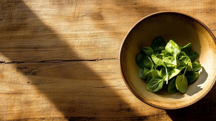 Enjoying a homemade salad captured in classic style with a vintage camera, filled with fresh green leaves on a rustic wooden table