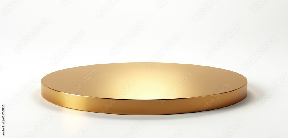 Poster golden round platform, shiny surface, minimalist design. empty display stage on white background. me